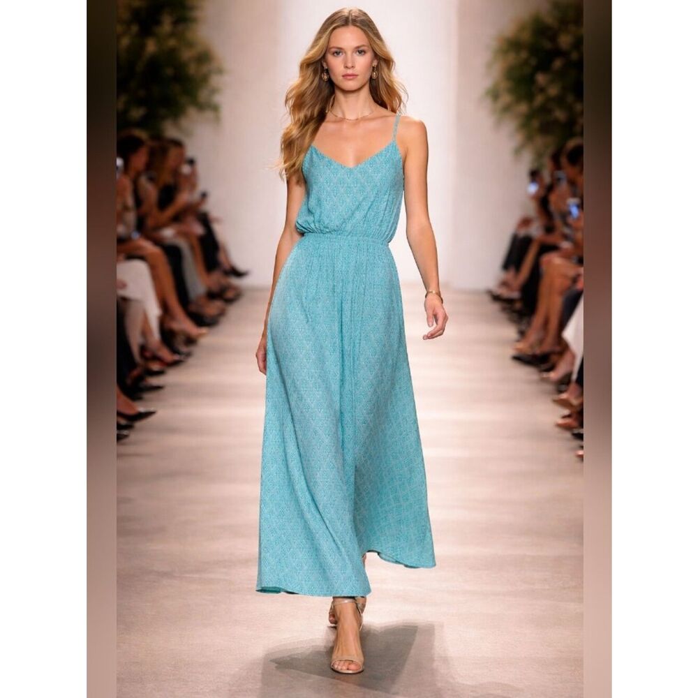 Faded Glory Teal Printed Spaghetti-Strap Maxi Dress